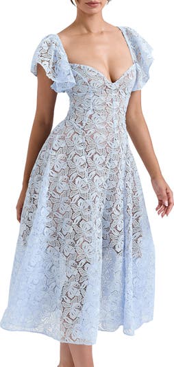 Austen Lace Flutter Sleeves Midi Dress