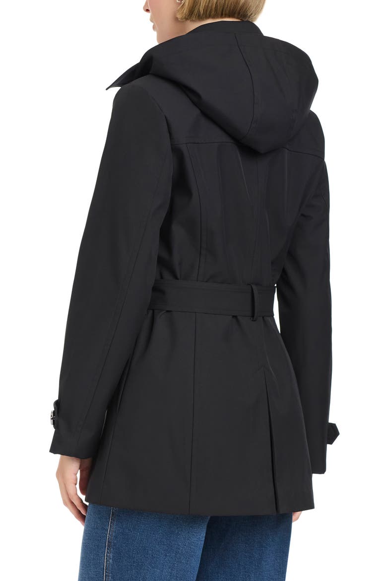 Double Breasted Hooded Trench Coat, Alternate, color, BLACK