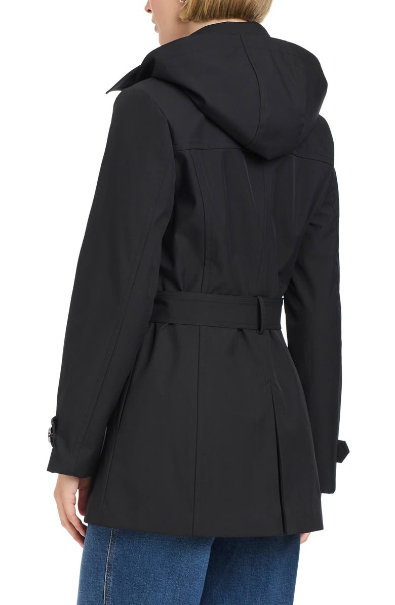 Vince Camuto Double Breasted Hooded Trench Coat, Alternate, color, Black