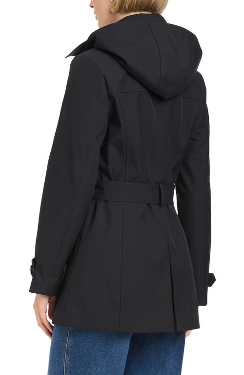 Vince Camuto Double Breasted Hooded Trench Coat In Black