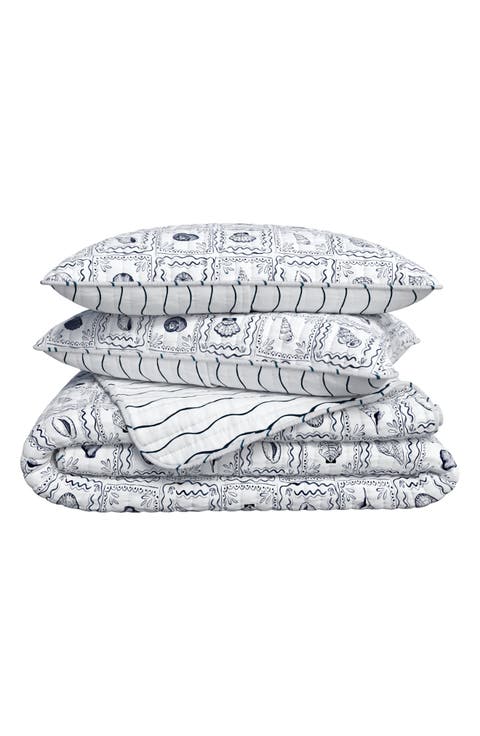 Coastal Seashell Tile Reversible Quilt Set