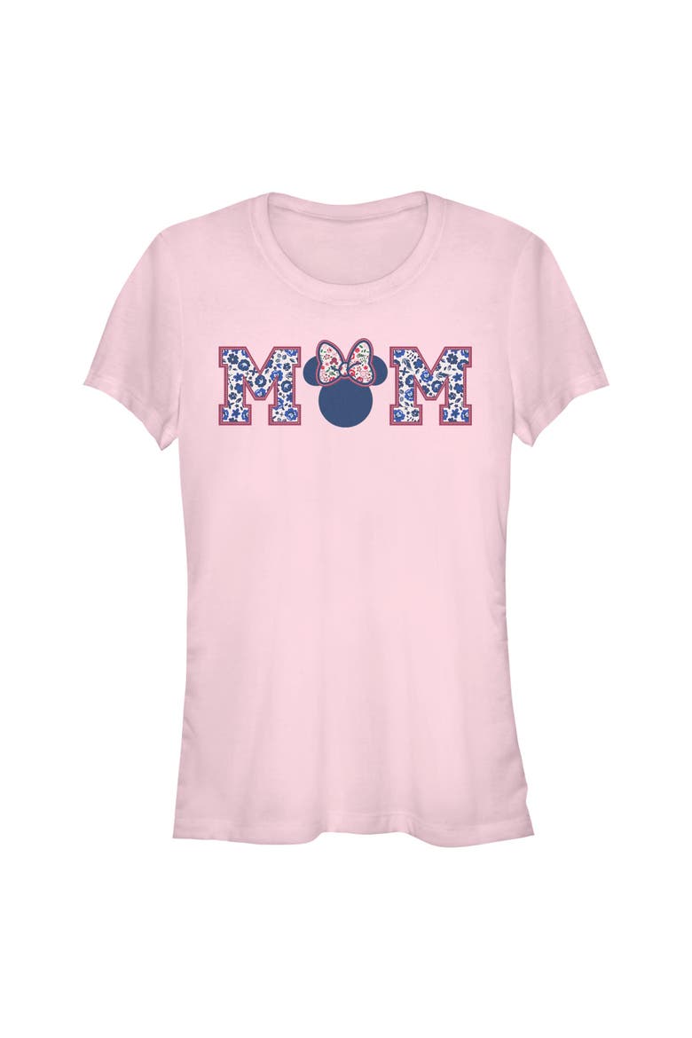 Junior's Minnie Mouse Flower Bow Icon Mom Shape  Graphic T-Shirt, Main, color, Light Pink