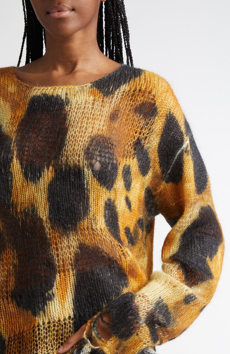R13 Distressed Leopard Print Boyfriend Sweater, Alternate, color, 