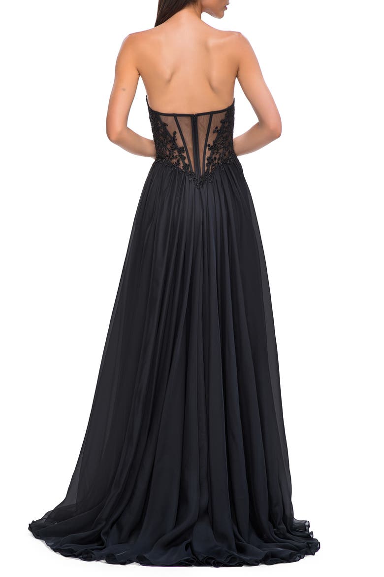 Chiffon Gown with High Slit and Strapless Lace Top, Alternate, color, Black