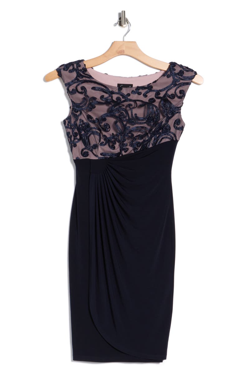 Connected Apparel Soutache Bodice Cocktail Dress, Alternate, color, Navy/Mauve