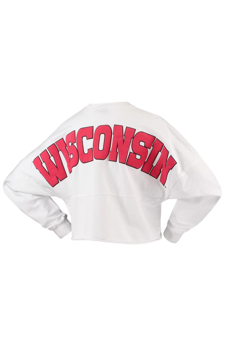 SPIRIT JERSEY Women's White Wisconsin Badgers Laurels Crop Long Sleeve T-Shirt, Alternate, color, 