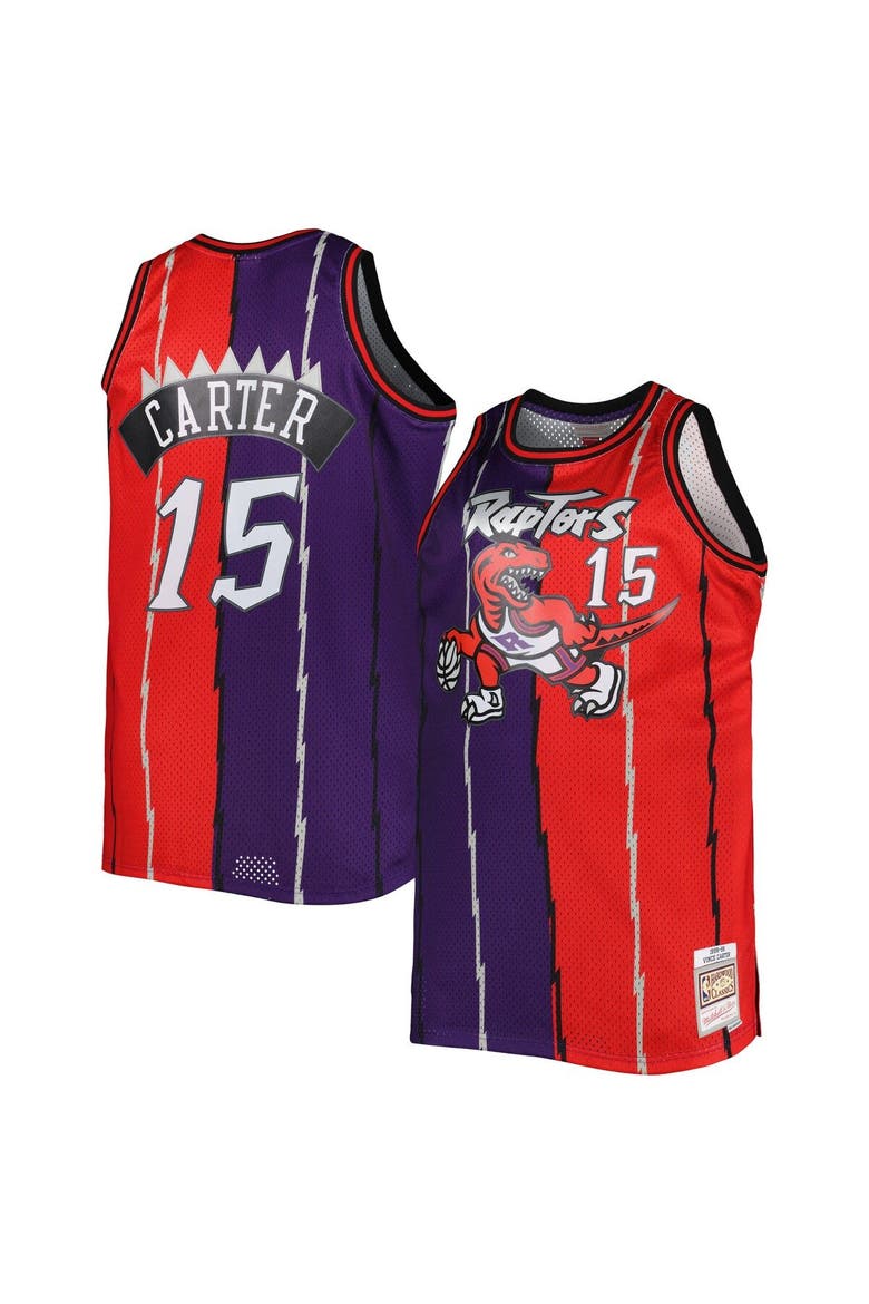 Men's Mitchell & Ness Vince Carter Purple/Red Toronto Raptors Big & Tall Hardwood Classics 1998/99 Split Swingman Jersey, Main, color, Purple