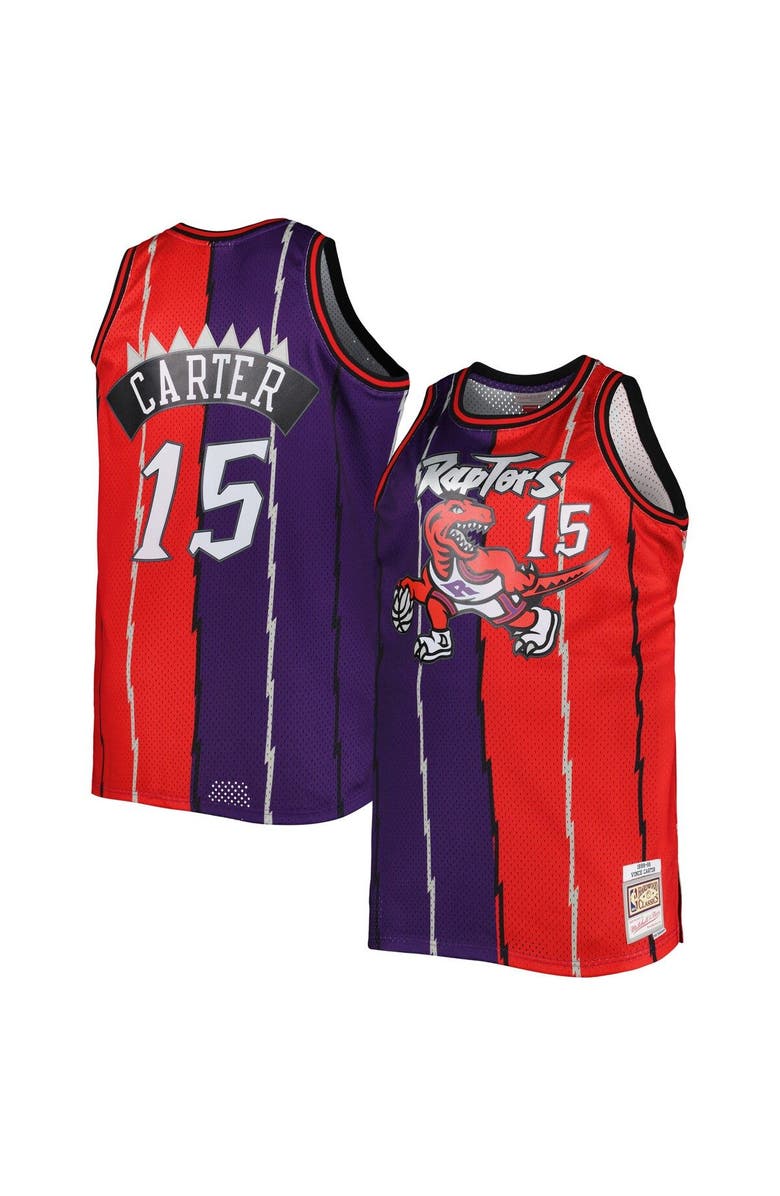 Mitchell & Ness Men's Mitchell & Ness Vince Carter Purple/Red Toronto Raptors Big & Tall Hardwood Classics 1998/99 Split Swingman Jersey, Main, color, Purple