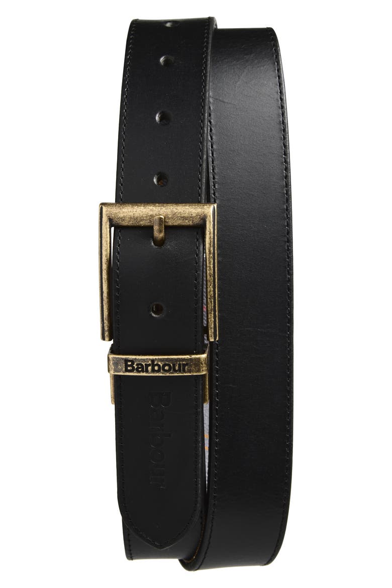 Tartan Leather Belt, Main, color, BLACK/ MODERN TARTAN