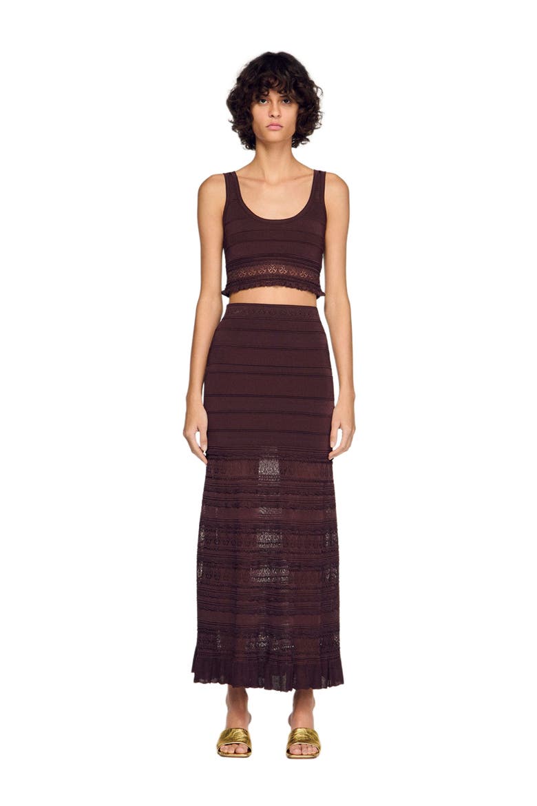 Pointelle knit maxi skirt, Main, color, Brown