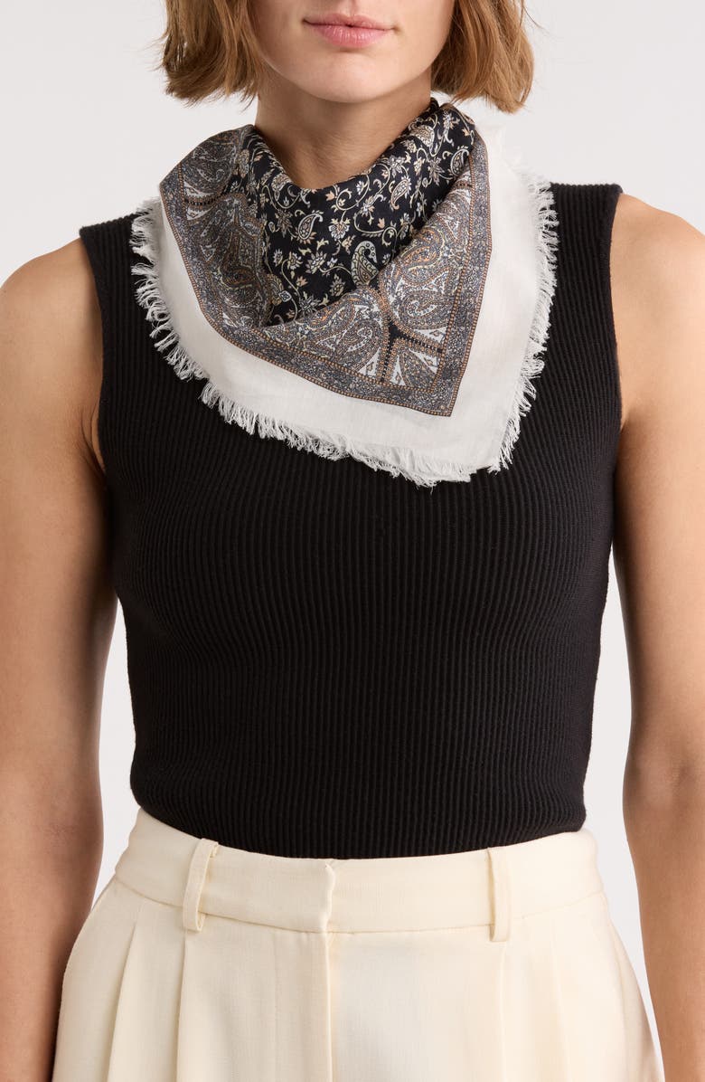 BCBGeneration Paisley Cotton Square Scarf, Main, color, Black Neutral