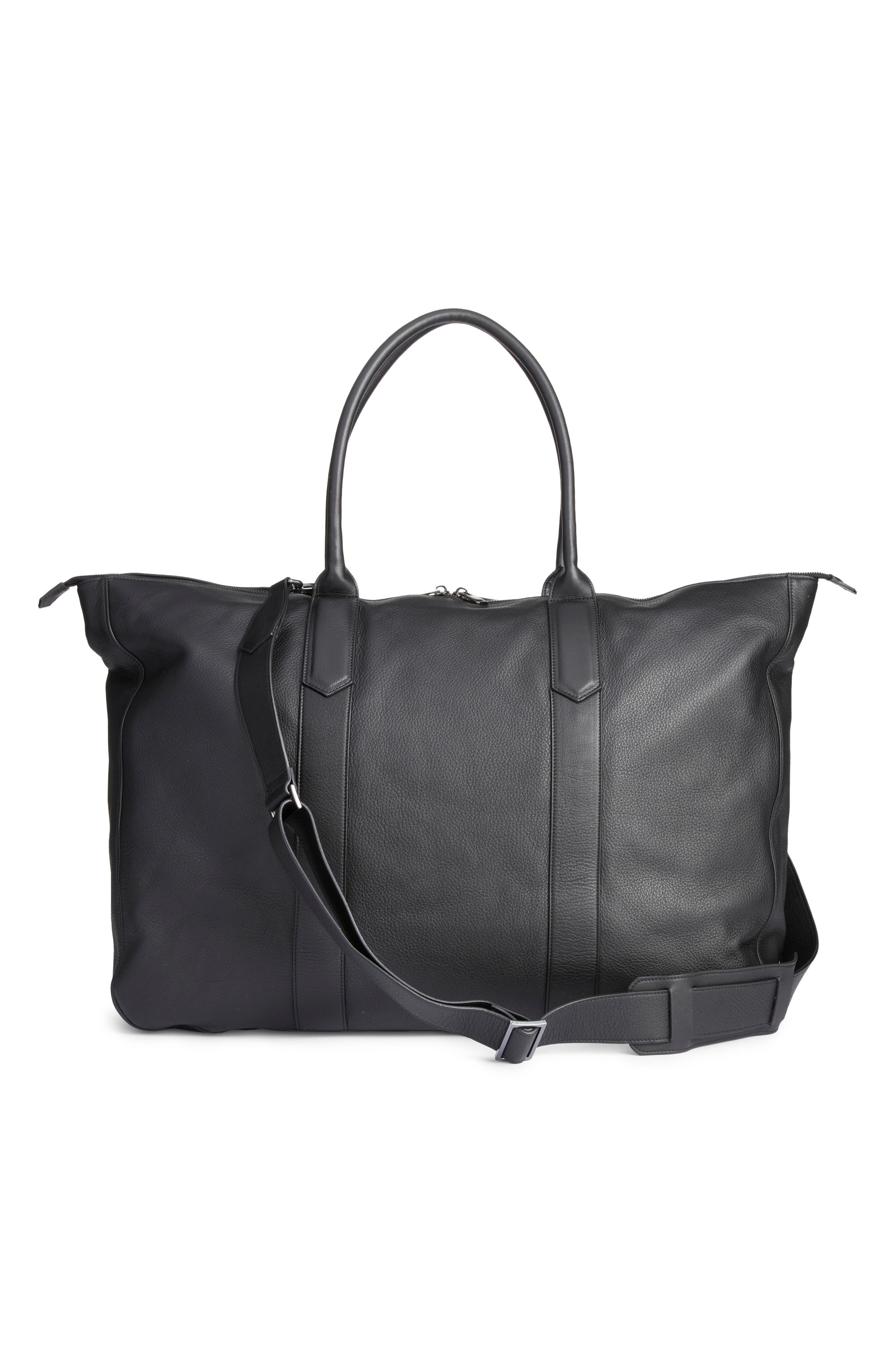 Tumbled Calfskin Weekender Bag, Alternate, color, BLACK