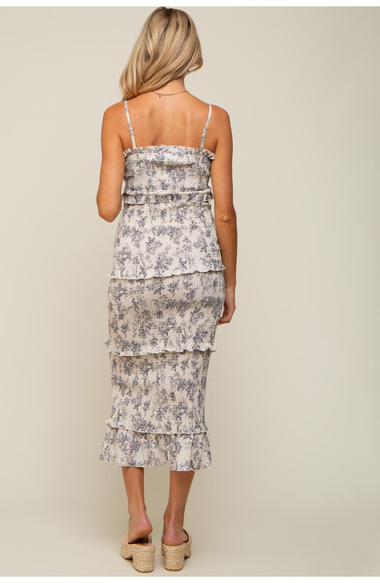 PinkBlush Floral Smocked Fitted Midi Dress, Alternate, color, Cream