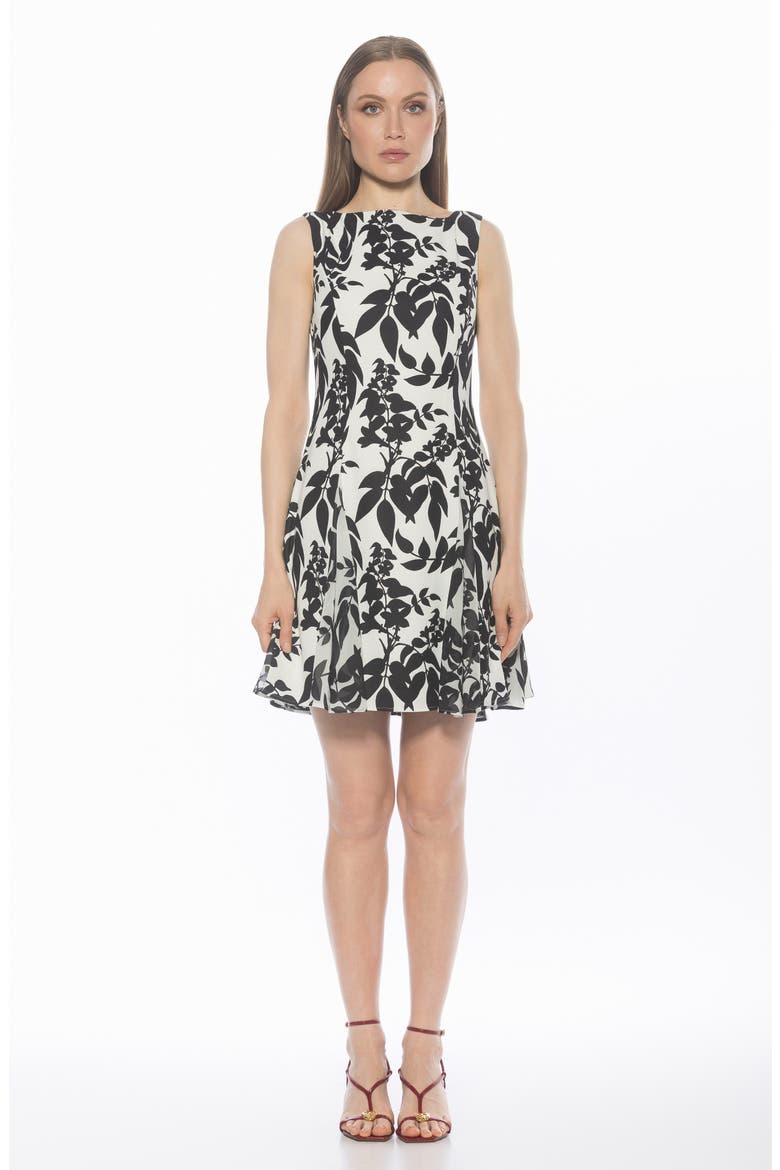 Dianis Fit and Flare Minidress, Alternate, color, BLACK WHITE FLORAL