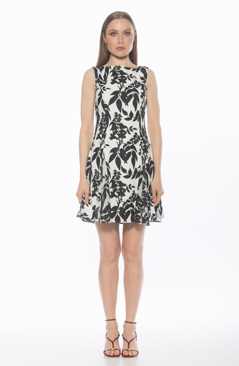 Alexia Admor Dianis Fit and Flare Minidress, Alternate, color, Black White Floral