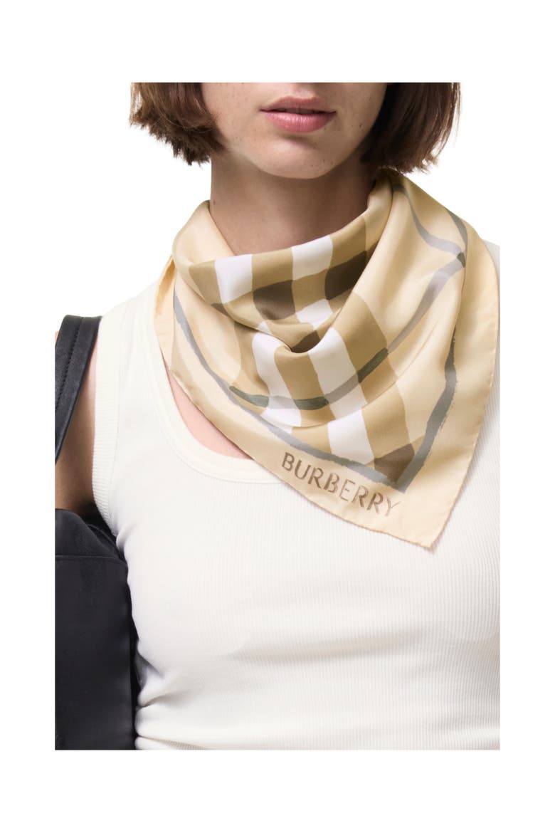 Watercolour Check Silk Scarf, Alternate, color, Sesame beige