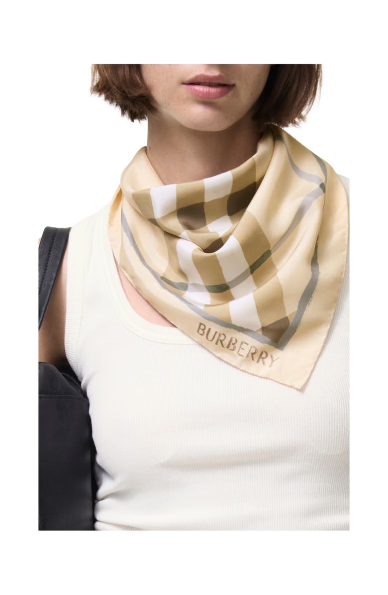 Burberry Watercolour Check Silk Scarf, Alternate, color, Sesame Beige