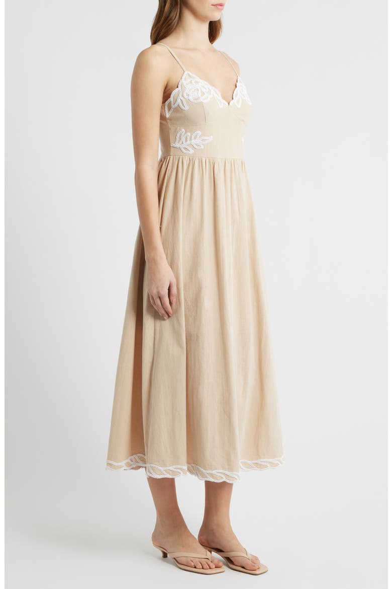 Embroidered V-Neck Midi Dress, Alternate, color, TAUPE