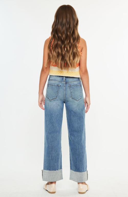 Kancan Leslie High Rise Crop Wide Leg Jeans In Blue