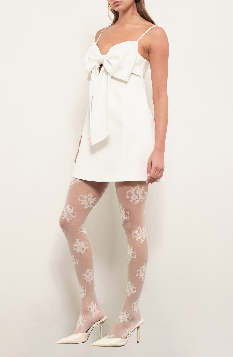 MAUDE CLUB Caroline Bow Front Minidress, Alternate, color, White