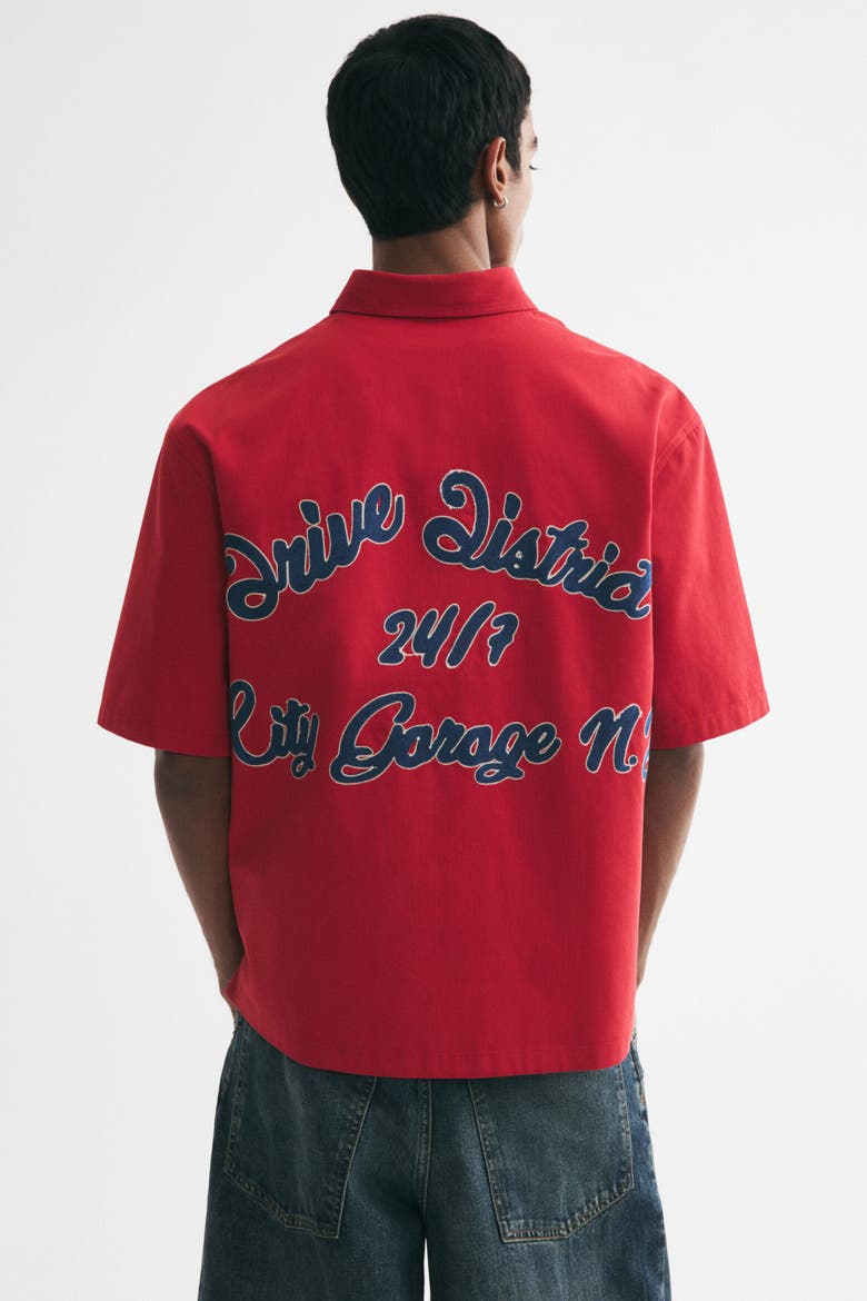 Relaxed-fit Embroidered-motif Cotton Shirt, Alternate, color, Red/Drive District