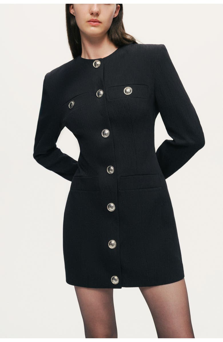 Nocturne Padded Shoulder Mini Dress, Alternate, color, Black