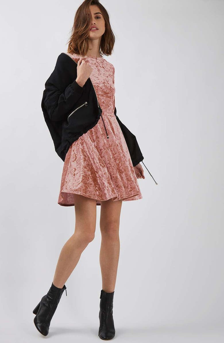 Topshop Crushed Velvet Dress, Alternate, color, 