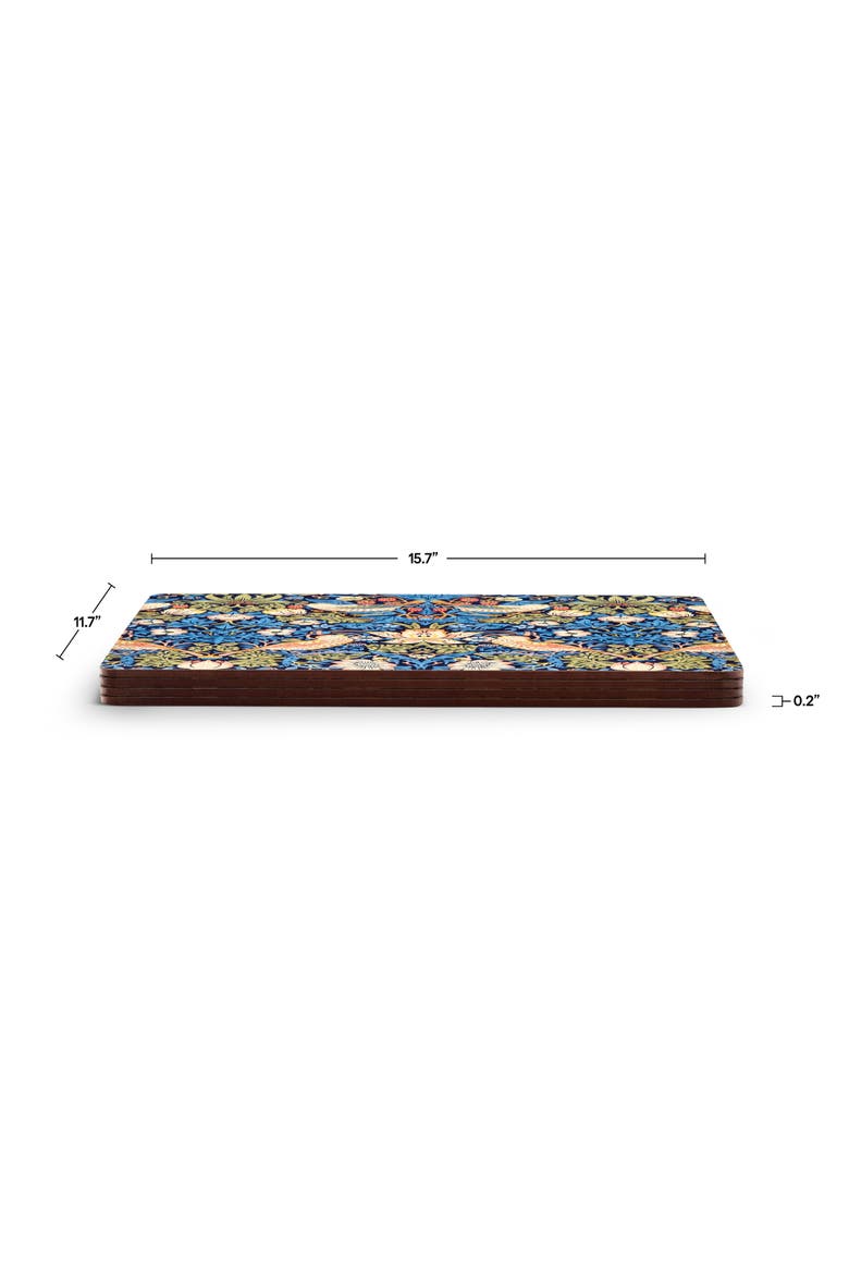 Strawberry Thief Blue Set of 4 Cork Back Placemats, Alternate, color, Strawberry Thief Blue