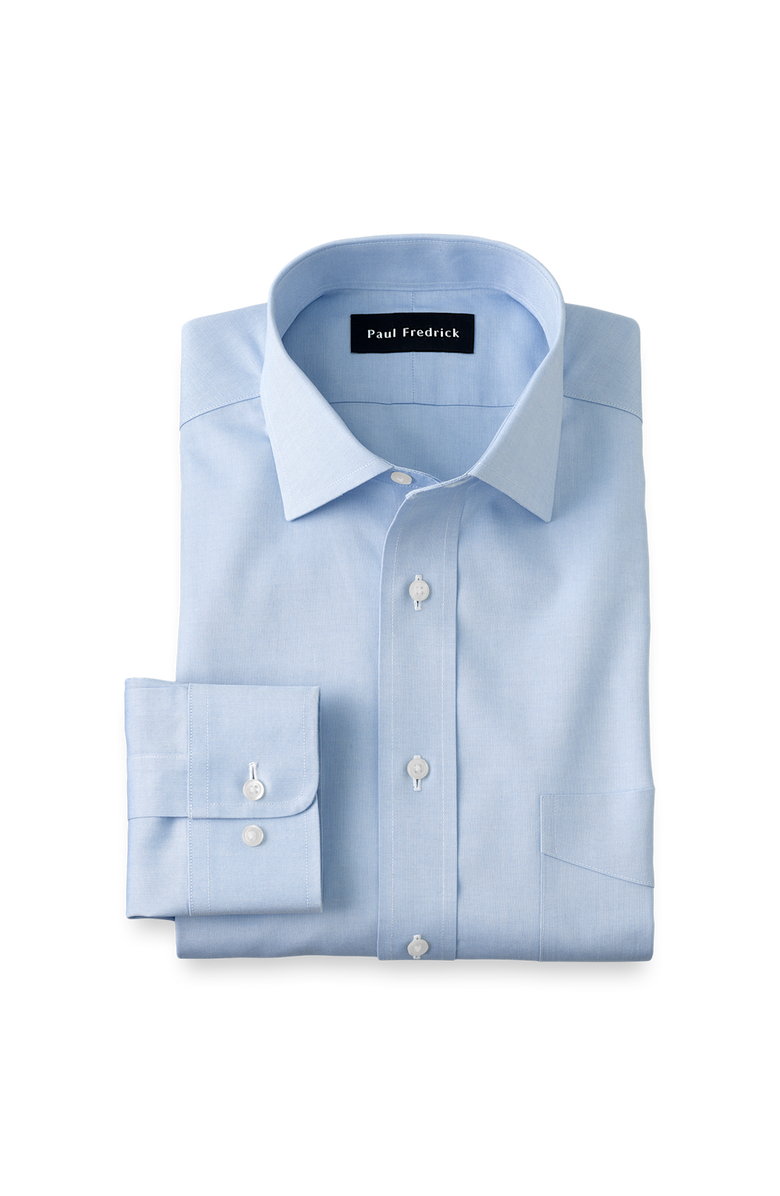 Paul Fredrick Non-iron Cotton Pinpoint Solid Spread Collar Dress Shirt, Main, color, Blue