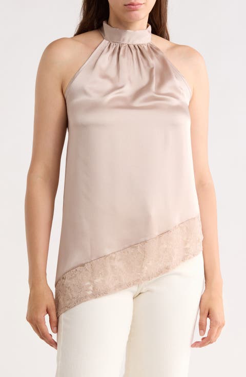 Satin Lace Asymmetrical Halter Top
