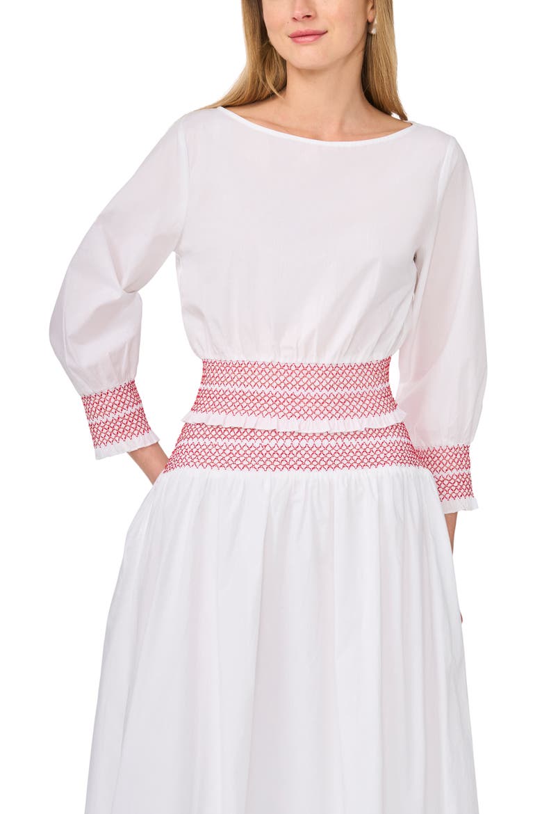 Smocked Waist Midi Skirt, Alternate, color, ULTRA WHITE