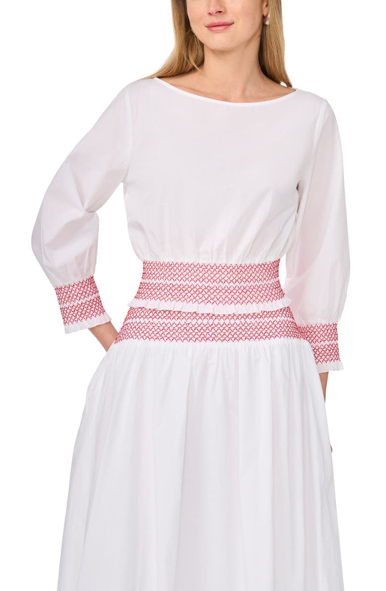 1.STATE Smocked Waist Midi Skirt, Alternate, color, Ultra White