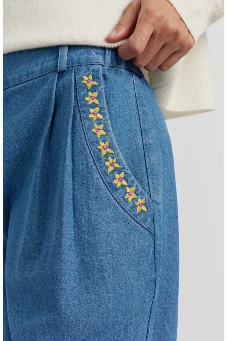 Chambray Daisy Wide-Leg Pants, Alternate, color, Spring Blue