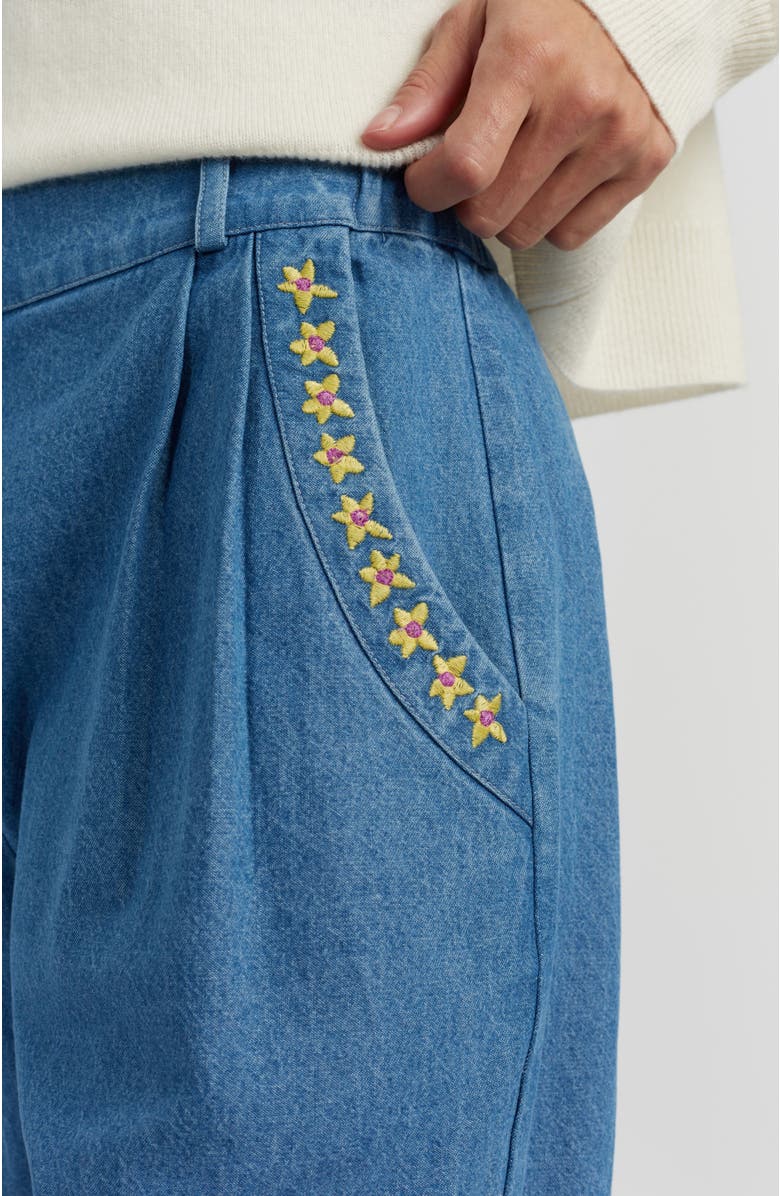 Chinti & Parker Chambray Daisy Wide-Leg Pants, Alternate, color, Spring Blue