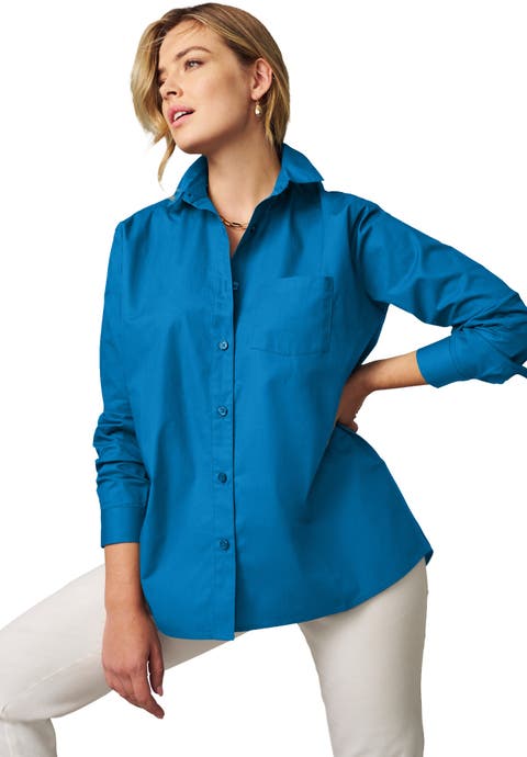 Stretch Cotton Oversized Poplin Shirt (Plus)