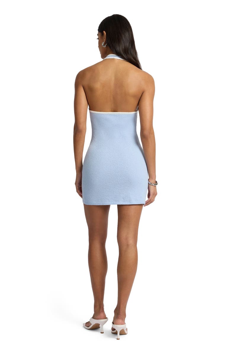 Onia Cotton Boucle Mini Halter Dress, Alternate, color, Sky/White