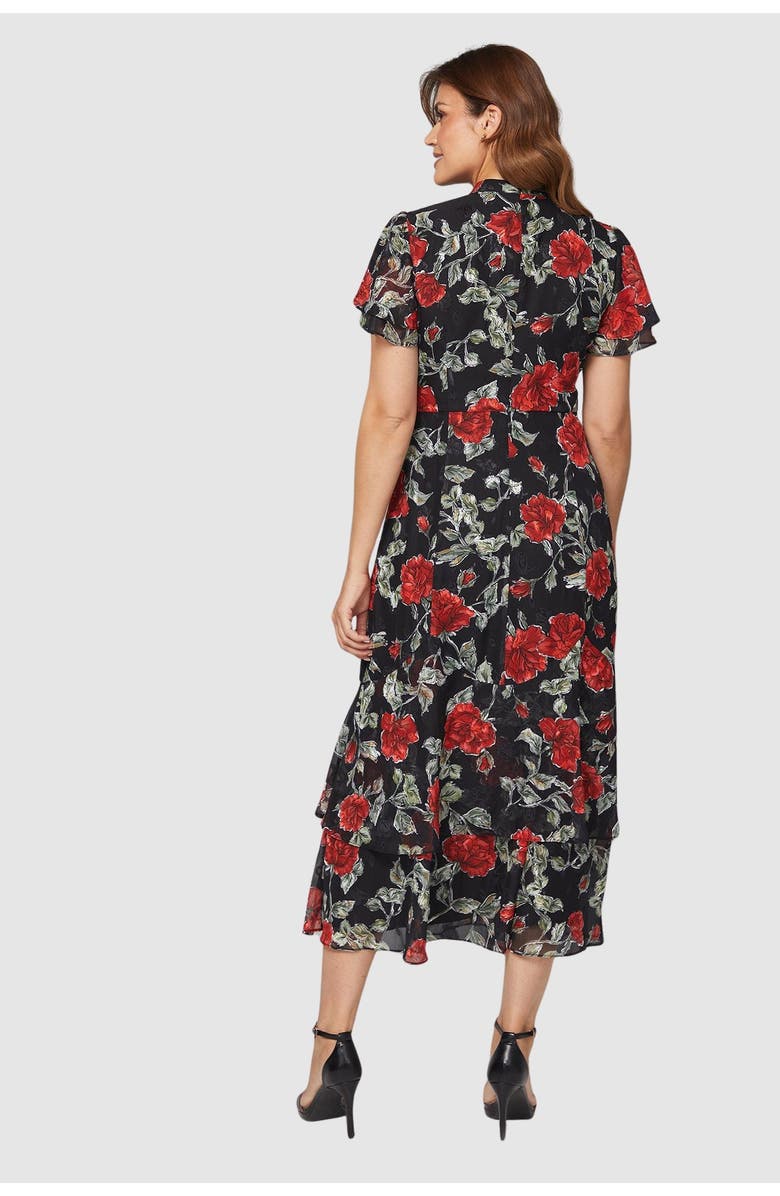 Wallis Floral Burn Out Ruffle Midi Dress, Alternate, color, Black