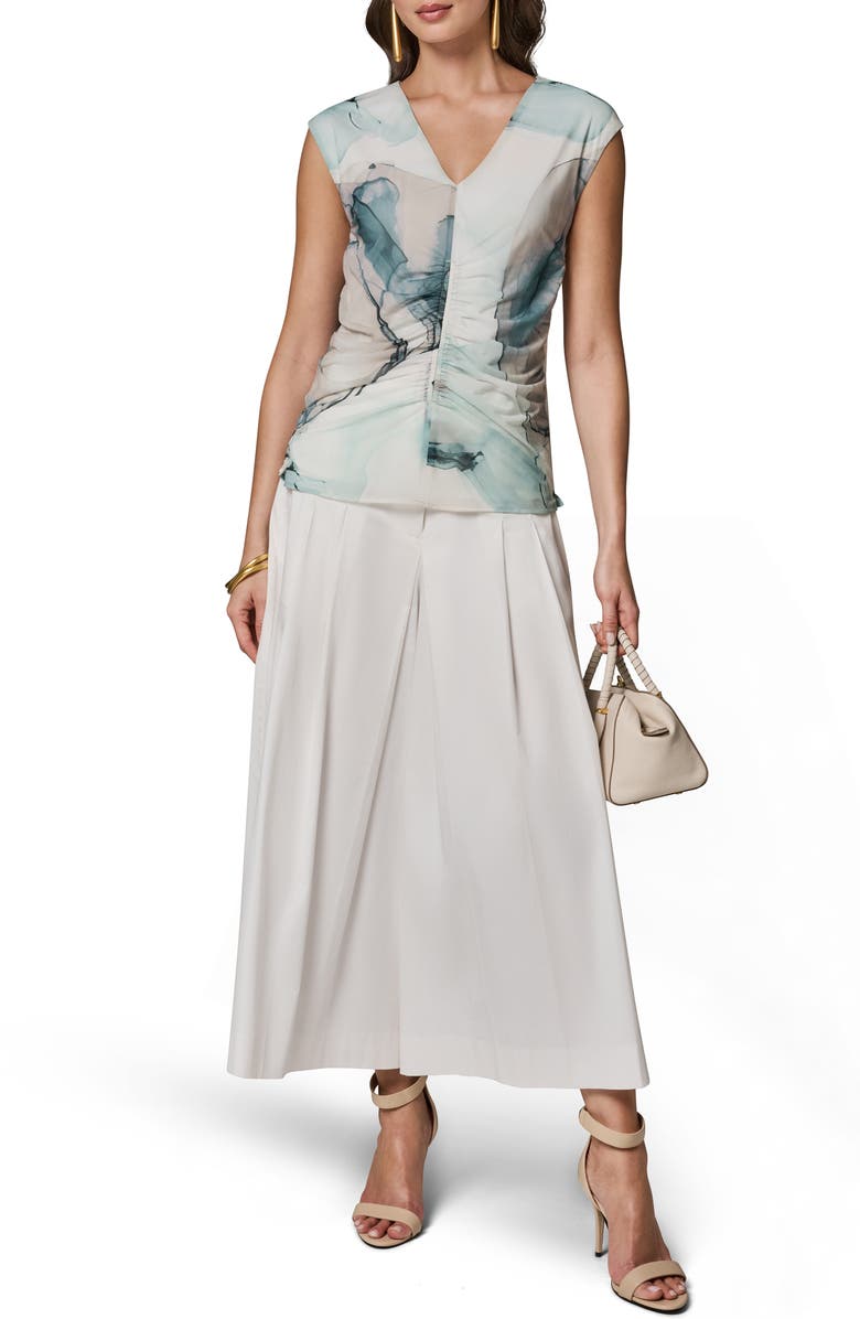 Donna Karan New York Abstract Print Center Ruched Knit Tank, Alternate, color, Skylight Multi