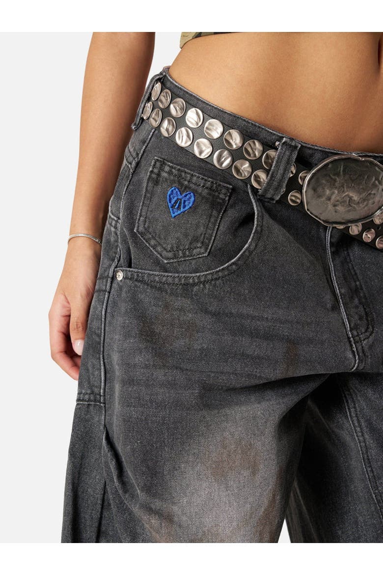 Dirty-Dyed Super Baggy Barrel Jeans, Alternate, color, Black