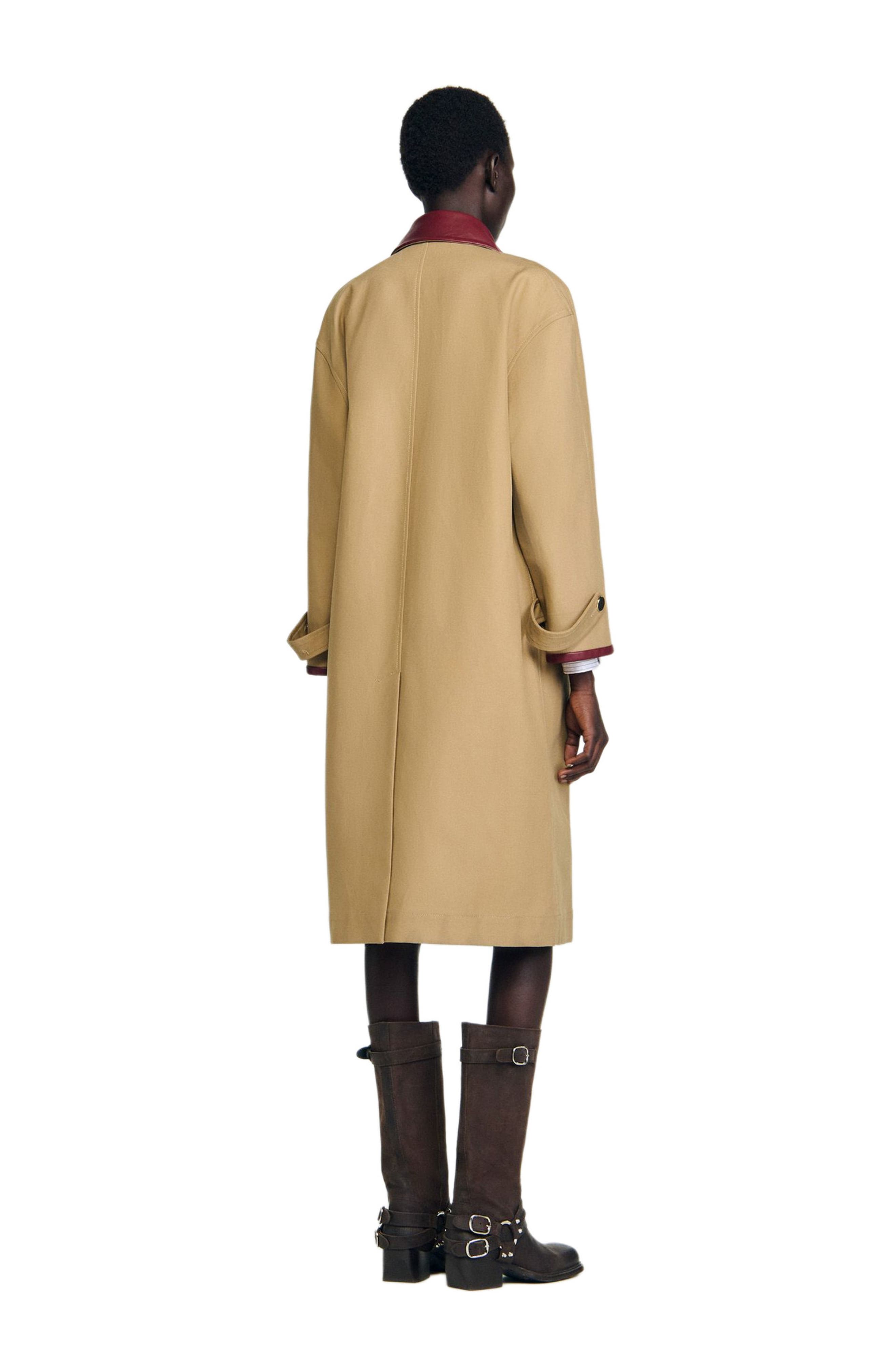 Trench coat with leather collar - image 2