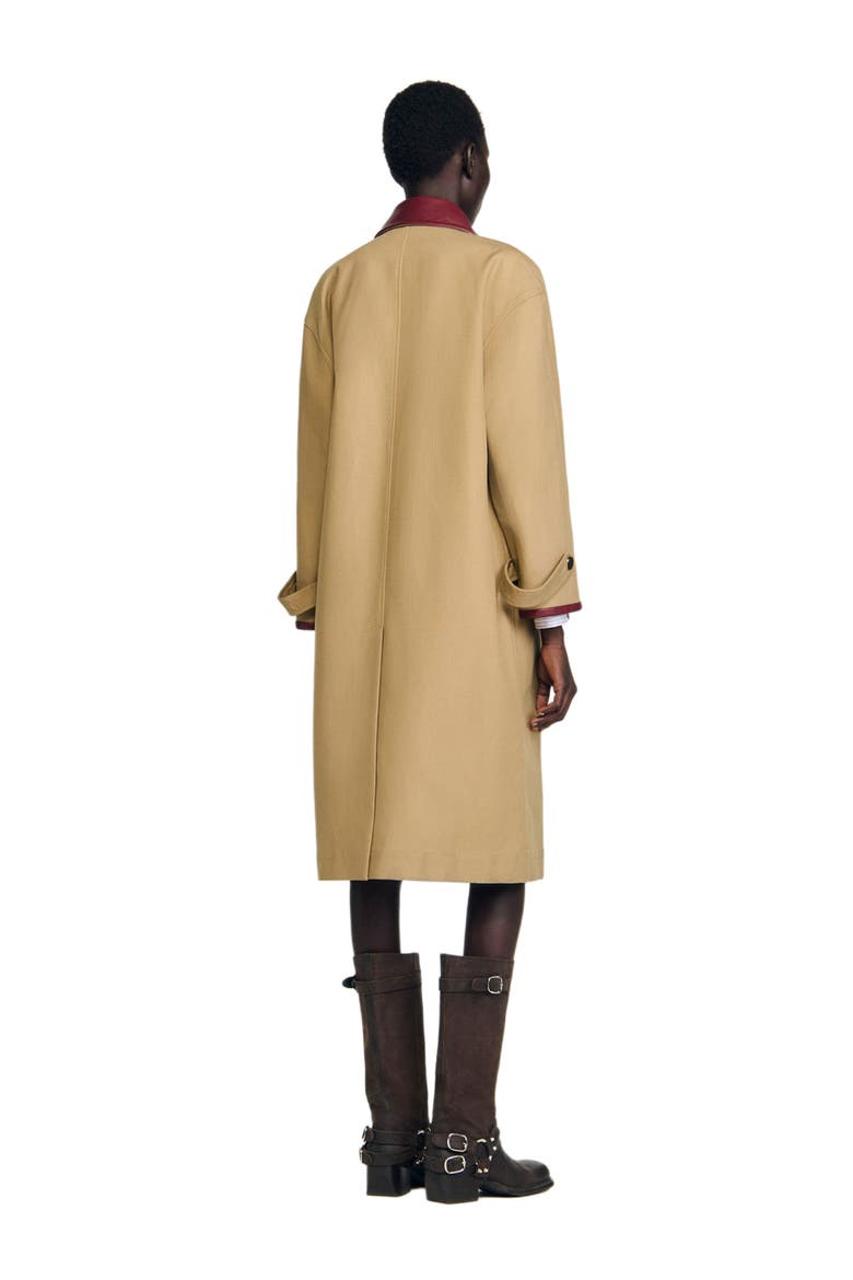 Trench coat with leather collar, Alternate, color, Beige