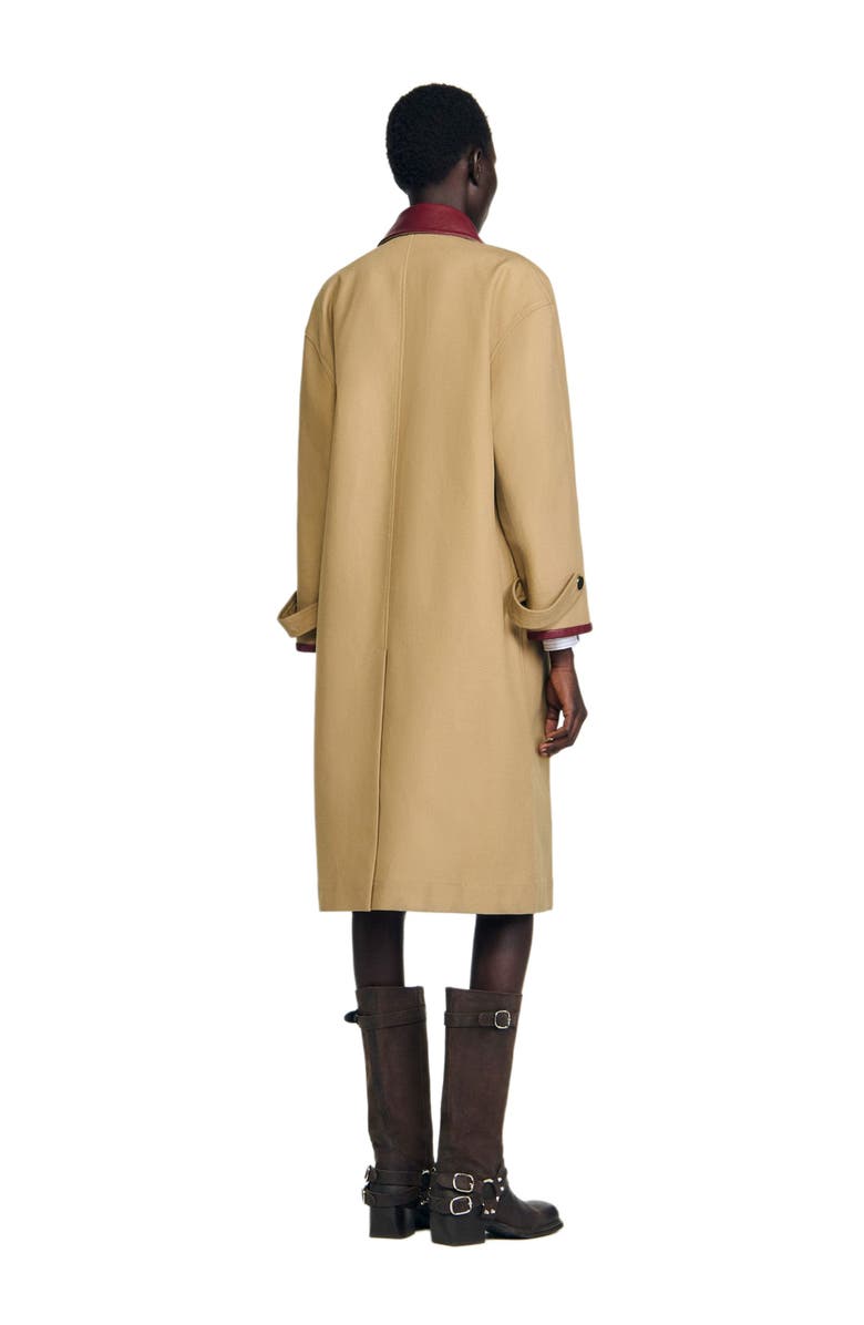 SANDRO Trench coat with leather collar, Alternate, color, Beige