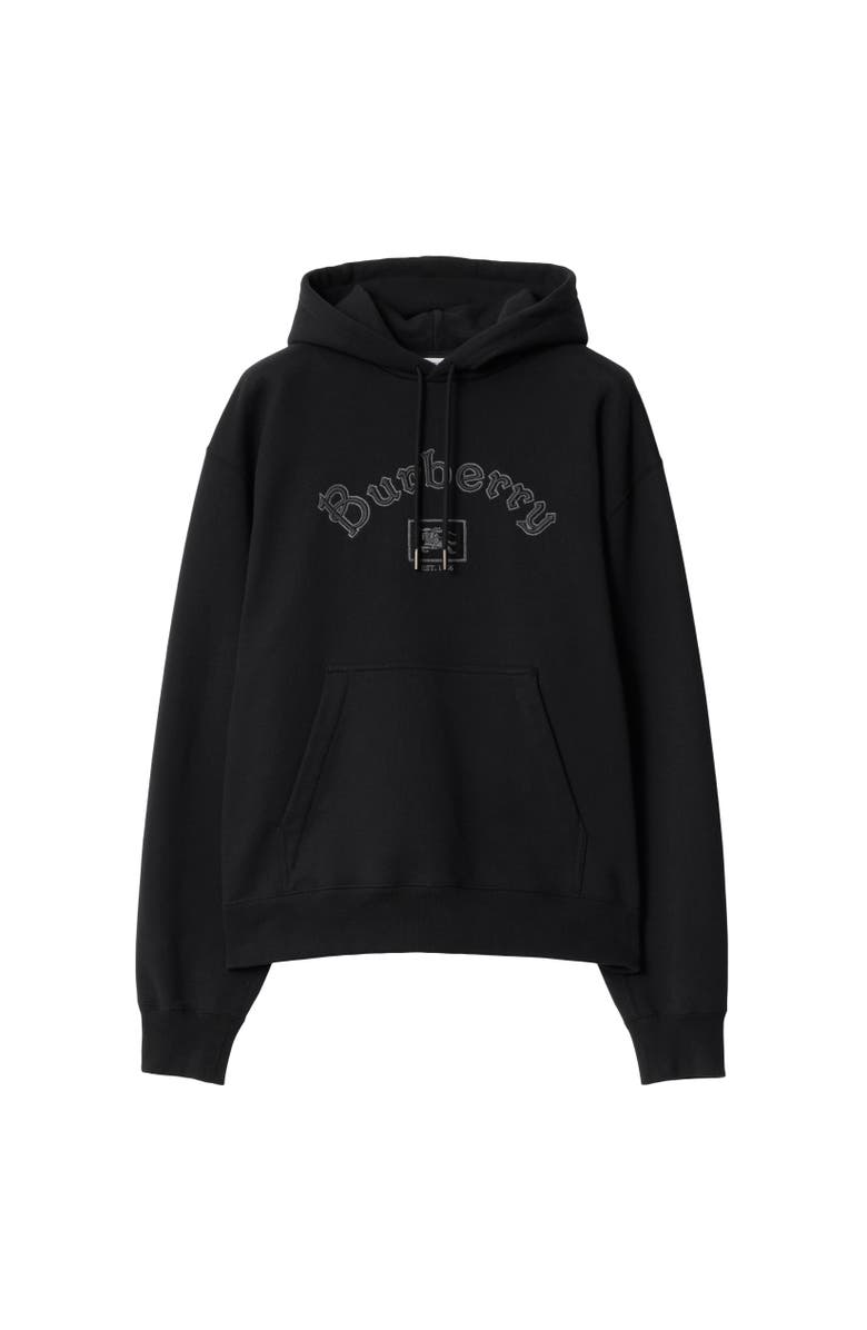 Burberry Gothic Logo Cotton Hoodie, Alternate, color, Black