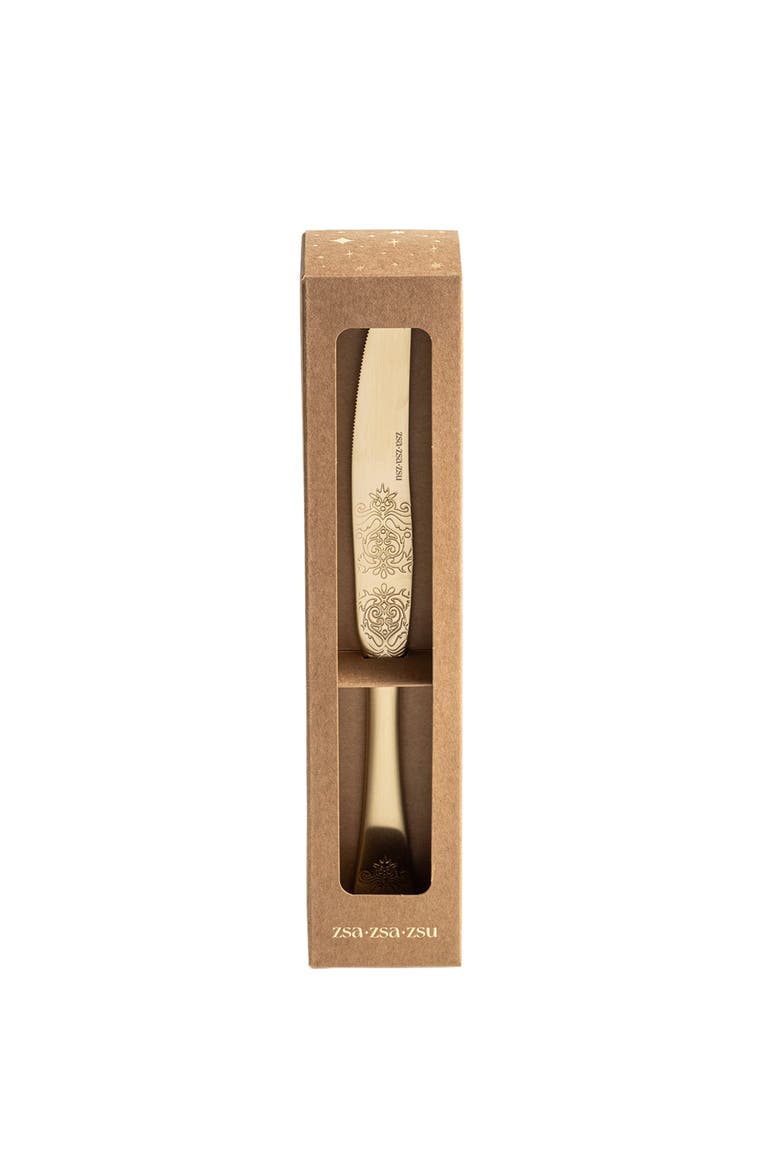 Dume Patterned Stainless Steel Dinner Knife Set of 4, Main, color, Champagne