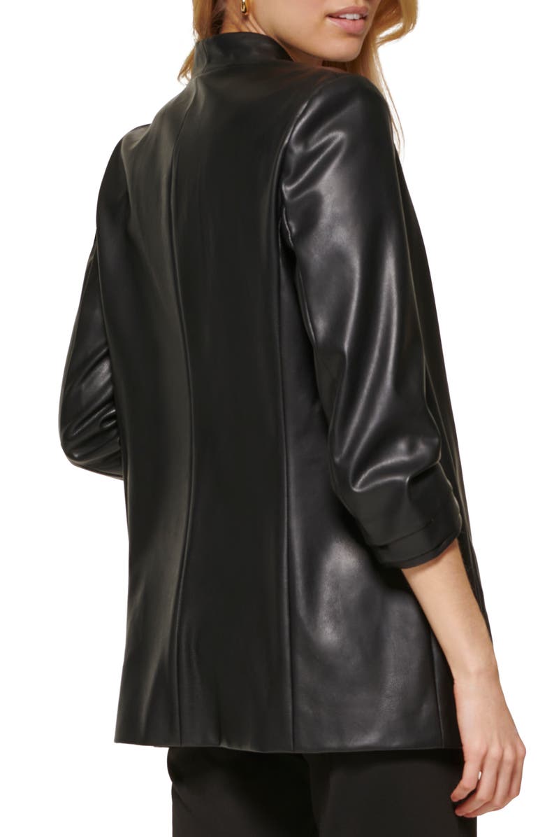 DKNY Ruched Sleeve Faux Leather Blazer, Alternate, color,