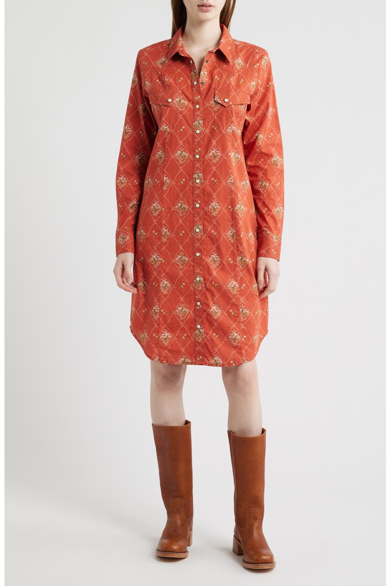 Gambler Print Long Sleeve Shirtdress, Main, color, ADOBE LATTICE