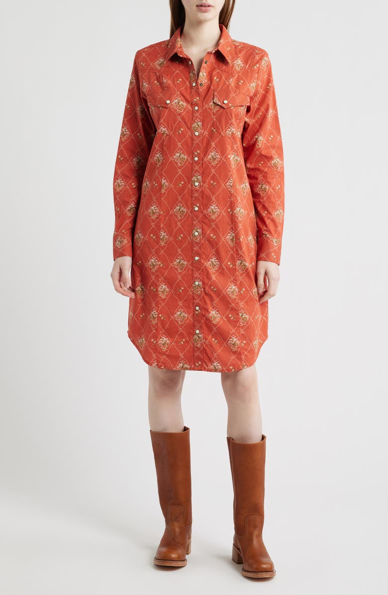 Pendleton Gambler Print Long Sleeve Shirtdress, Main, color, Adobe Lattice