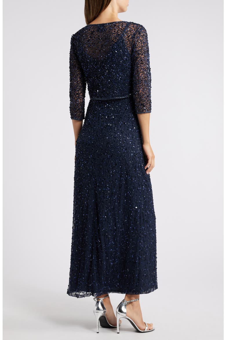 Beaded Sequin Gown with Bolero, Alternate, color, NAVY