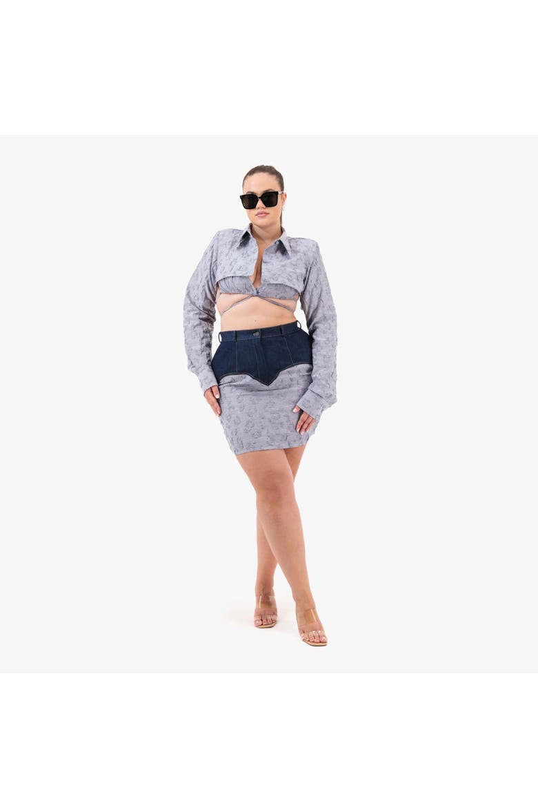 Jacquard Layered Crop Shirt, Alternate, color, Blue