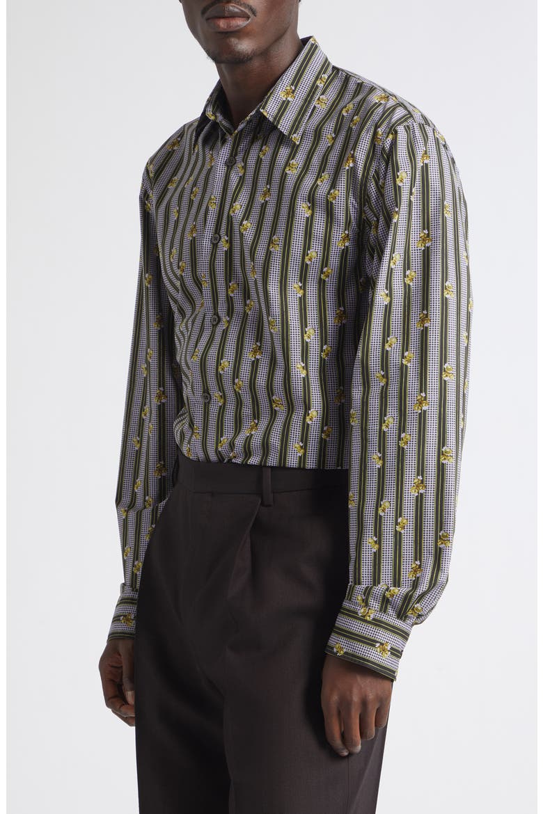 Floral Stripe Cotton Button-Up Shirt, Alternate, color, LILAC